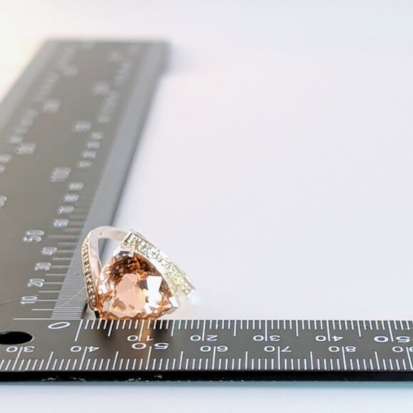 Huge Champagne Quartz Trilliant Fantasy-Cut Sterling Silver Cocktail Ring Size 8 - Picture 10 of 11